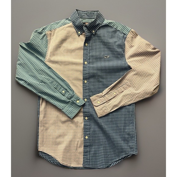 Vineyard Vines Long Sleeve Button Up Shirt Colorblock Checkered Logo Small JBHS - Picture 1 of 9